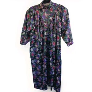 Vintage Kathryn Floral Print Robe Long Sleeve Zipper Front Women's Size M